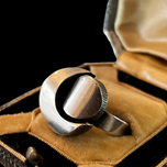Karl Laine Finnish Silver Modernist 1970s Scandinavian Sun & Moon Statement Adjustable Ring Size 10