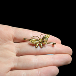 Antique 14K Yellow Gold Butterfly Brooch with Seed Pearls