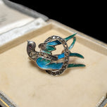 Antique Sterling Silver & Paste Enamel Swallow Bird Brooch