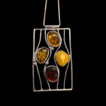 Large Rectangular Sterling Silver Variety of Amber Statement Necklace