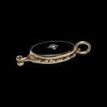 10K Yellow Gold Art Deco Onyx & Diamond Inlay Oval Pendant