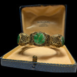 Ealry Chinese Export Gilt Silver Filigree Panel Bracelet with Carved Jade Panels Coy Fish