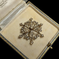 Vintage 9K Yellow Star / Starburst Brooch / Slider Pendant with Natural Seed Pearls