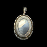 Victorian Sterling Silver Large Locket with Floral Scrollwork Etching & Beaded Edge