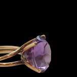 Large Faceted 14K Gold Amethyst Solitaire Cocktail Vintage Gold Double Band Ring