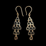 9K Yellow Gold Open Work Chandelier / Waterfall / Lattice Earrings