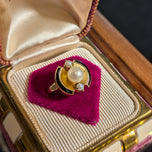 Vintage Art Deco 10K Gold and Pearl Enamelled Ring Size 6