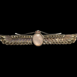 Art Deco Egyptian Revival Sterling Silver & Rose Quartz / Marcasite Brooch