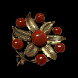 Gold Filled Flower Brooch with Agate Cabochon