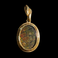 14K Yellow Gold Ammolite Pendant Estate Vintage