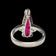 10K White Gold Tear Drop Synthetic Ruby & CZ Ring Size 5 1/4