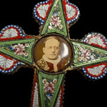 Large Antique Italian Micro Mosaic Cross Pendant - Pope Photo