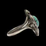 Sterling Silver Native American Feather / Leaf Flanked Turquoise Ring Size 7