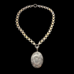 Antique Victorian Gold Wash / Gilt Silver Book Chain With Sterling Silver Crane Locket With Photos