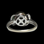 14K White Gold Diamond & Tahitian Black Pearl Ring Size 5 3/4