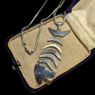 Sterling Silver Mexico Fish Bone Pendant Necklace