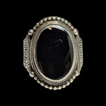 .925 Silver & Black Onyx Detailed Cabochon Ring Size 8 1/4 Signed JQI