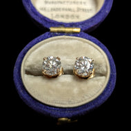 14K Yellow Gold Diamond Solitaire Stud Earrings 1.03 CT Total Weight