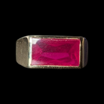 Large 10K Yellow Gold & Synthetic Ruby Rectangular Signet Ring Size 10.5