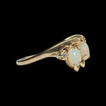 Vintage 14K Yellow Gold White Opal & Diamond Bypass / Claw Set Ring Size 5