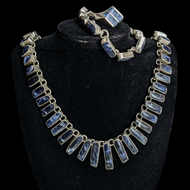 Vintage Mexico 950 Silver Sodalite Necklace, Ring, and Bracelet Set - Ring Size 10