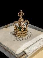 9K Yellow Gold British Royal Crown 3-D Pendant / Charm with Green Chalcedony