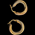 14K Tri-Colour Gold Twist Hoop Earrings