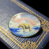 Early Deco Olaf Fritjof Hjortdahl Silver & Guilloché Enamel Polar Bear Brooch Norway