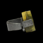 Anne-Marie Chagnon Pewter Adjustable Modernist Ring Green / Yellow Glass Stones