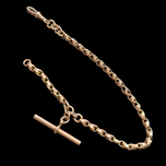 Antique 9K Gold Watch Fob With T-Bar & Dog Clip 10"