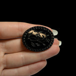 Antique Victorian Black Glass Vine Engraved Mourning Brooch C 1870