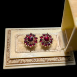 14K Yellow Gold Garnet Flower Cluster Stud Earrings