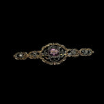 Antique Sterling Silver Gold Gilt Purple Paste Stone & White Sapphires Filigree Bar Brooch Trombone Clasp