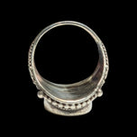 .925 Silver & Black Onyx Detailed Cabochon Ring Size 8 1/4 Signed JQI