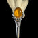 Metal Stag Head Orange Citrine Glass / Paste Stone Grouse Foot Brooch / Kilt Pin