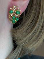 18K Yellow Gold & Jade Tension Back / Screw Post Cluster Earrings