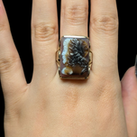 14K White Gold Carved Sardonyx Double Silhouette Large Cameo Portrait Ring Size 11 1/4