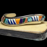 Native American Zuni Sterling & Stone Inlay "Bear" Stamped Cuff Bracelet