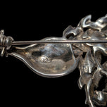 Sterling Silver Marcasite & Red CZ Open Work Peacock Brooch