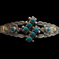 Sterling Silver Native Turquoise Cuff Bracelet Thunderbird Design
