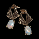 10K Yellow Gold and White Opal Teardrop Dangle Earrings