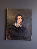 19th Century Oil Portrait, Woman in Black & Lace Collar