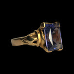 10K Yellow Gold Emerald Cut Synthetic Colour Change Sapphire Size 6