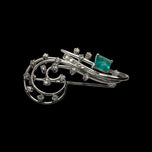 Deco or Mid Cenury 18K White Gold, Emerald & Diamond Spray Brooch