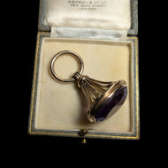 Victorian Gold Filled Open Work Purple Glass Fob