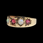 10K Yellow Gold Opal & Red Glass Ring Size 7 3/4