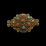 Early Gold Gilt Domed Brooch with Filigree Carnelian & Turquoise