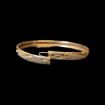 Brushed 10K Yellow Gold Diamond Cut / Satin Bangle Bracelet with Geometric Design 1/4"