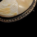 Antique Large Hand Carved Gold Filled Shell Cameo Brooch with Safety Chain