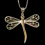 14K Yellow Gold Dragonfly Diamond Etched Statement Necklace